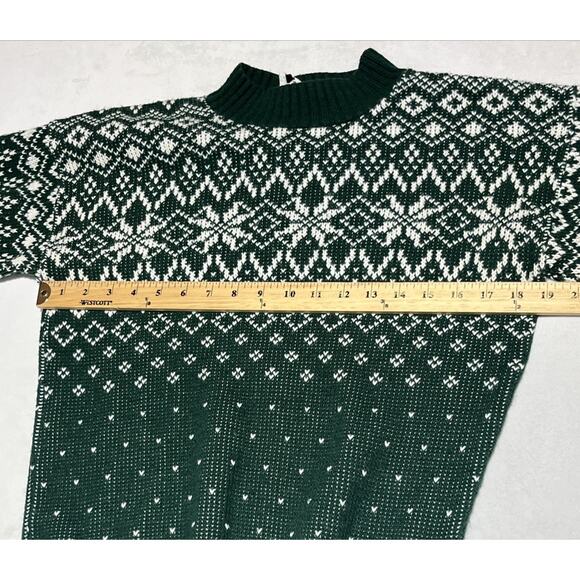 Vintage Carly Blake Sweater Size Medium Green Snowflake Fair Isle Ski Made USA - Picture 5 of 11